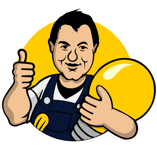 Elektrotechnik Conzelmann Logo mit Elektriker-Illustration – von Elektroinstallationen, bis zu Photovoltaik-Service in Albstadt und Umgebung